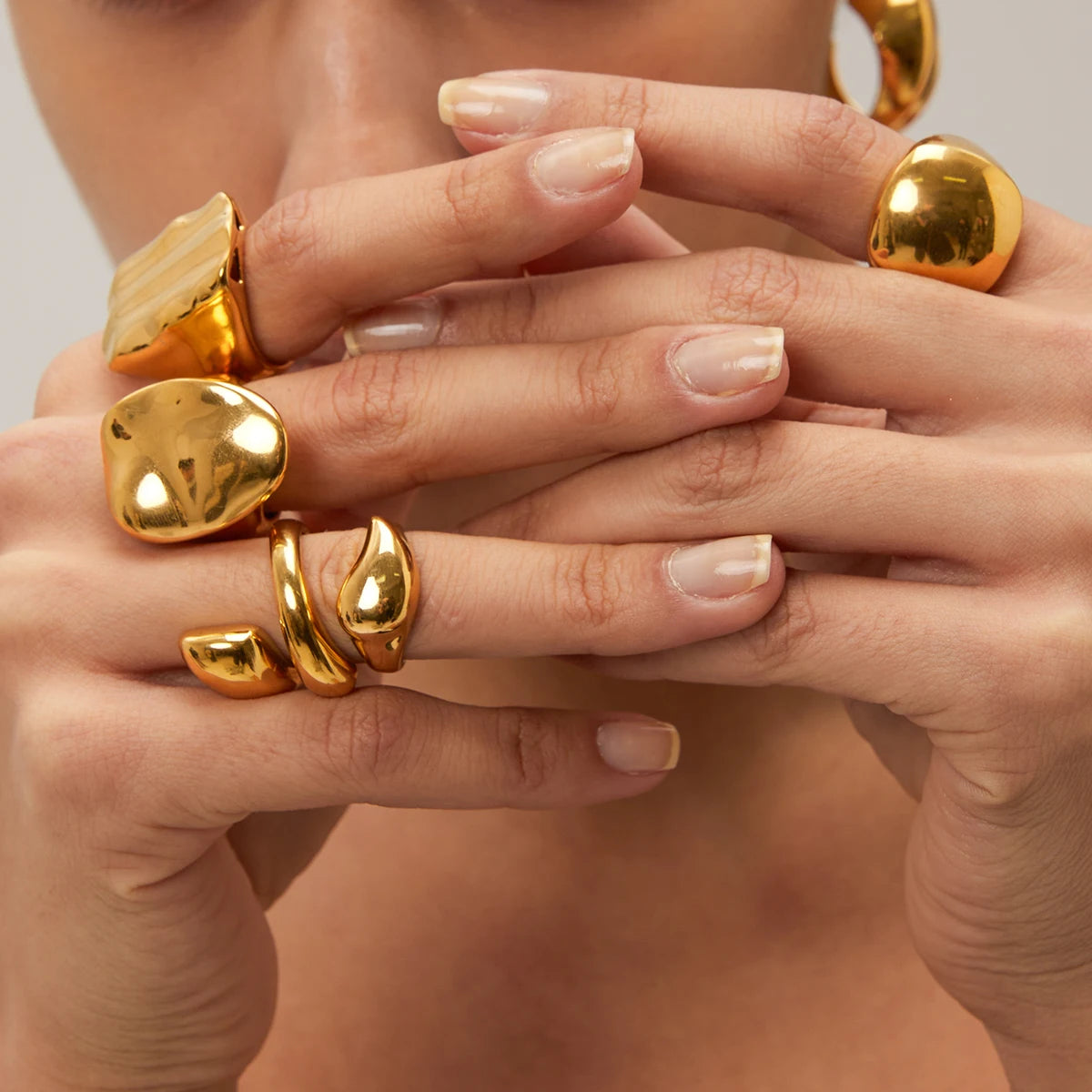 J&D Hot Selling Stainless Steel Glossy Open Rings Simple Irregular Textured Chunky Water Drop Ring Sets