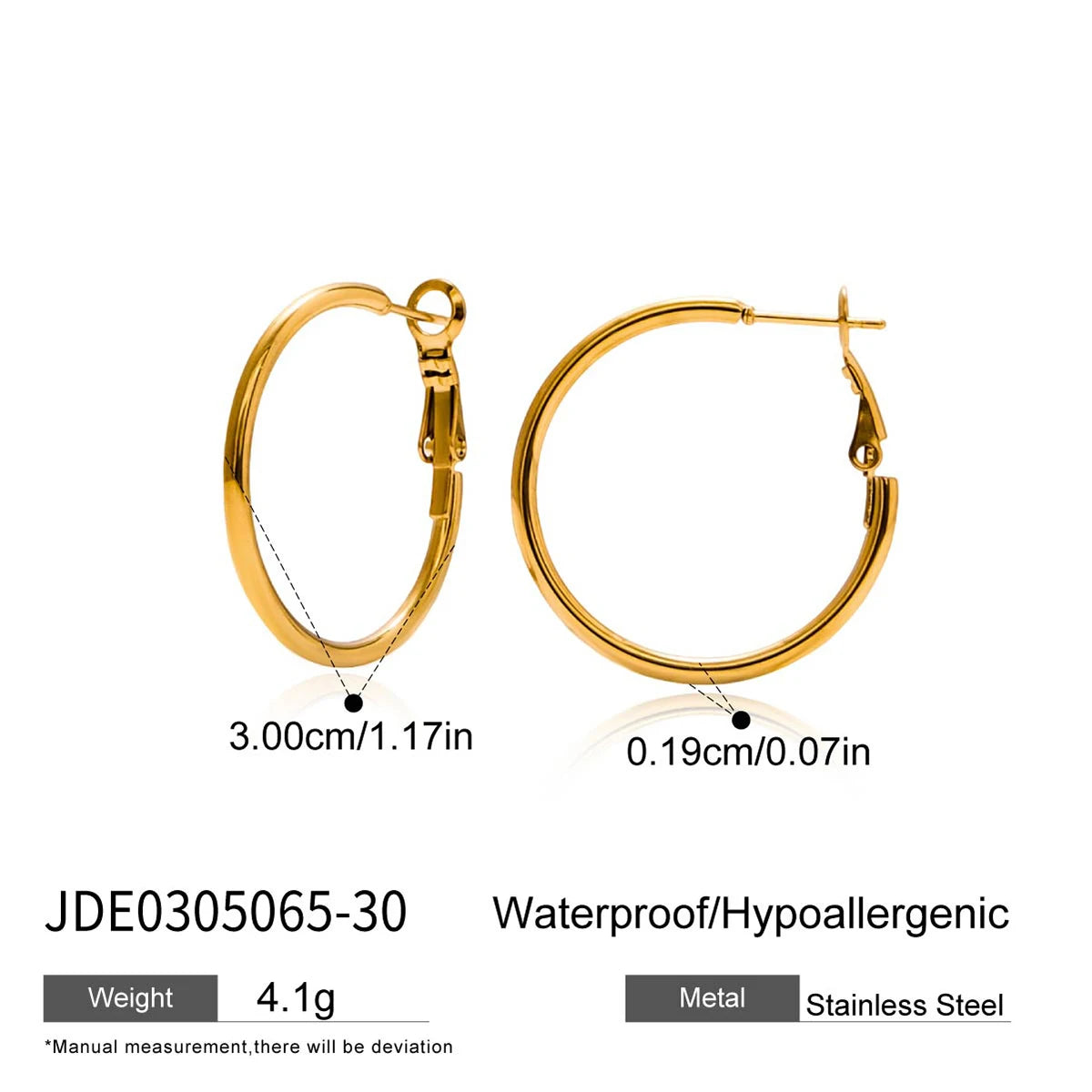 J&D Classic Minimalist 18K Gold Stainless Steel 20mm 40mm 60mm Large C Hoop Earrings