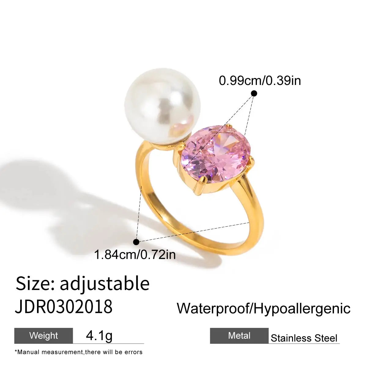 J&D Trendy Sweet and Sassy White Pearl Flower Purple Pink Red Green Zircon Open Ring