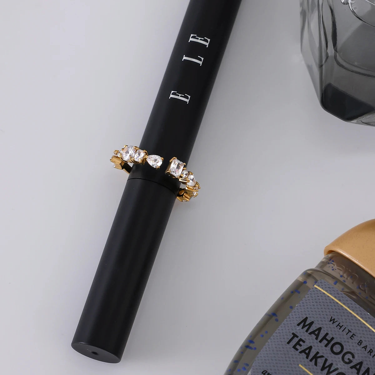 J&D 18K Gold Plated Stainless Steel Adjustable Irregular Zircon Opening Ring Personality Jewelry