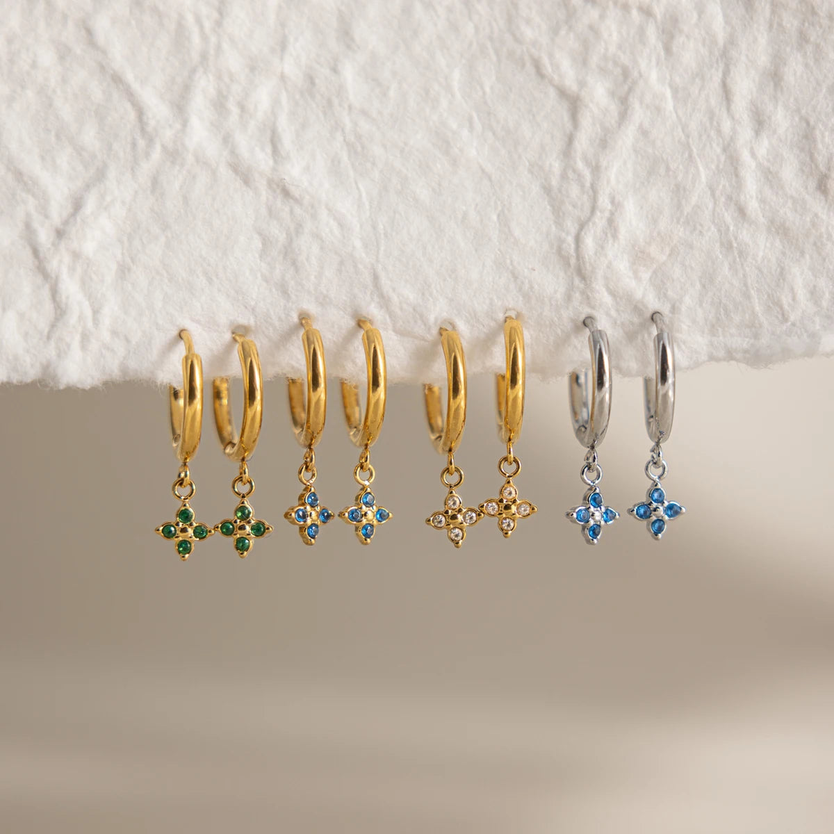 J&D Jewelry Lucky Blue Zirconia Clover Dangle Earrings 18K Gold PVD Stainless Steel Waterproof Jewelry for Women