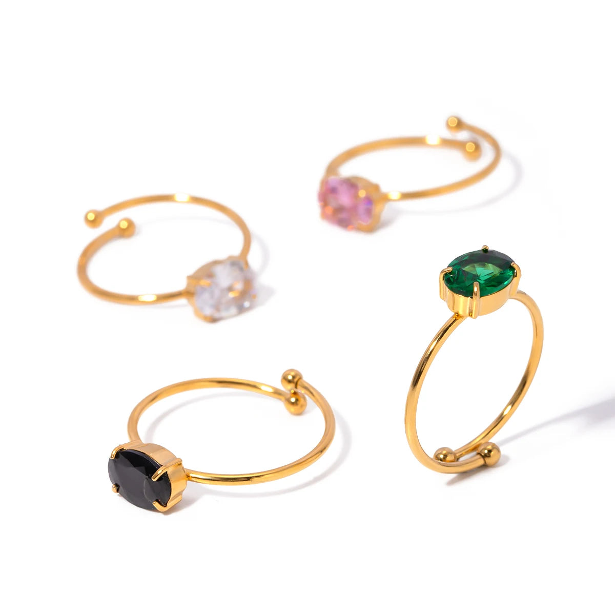 J&D Classic Minimalist 18K Gold Jewelry Rings Stainless Steel Cubic Zirconia Adjustable Open Rings