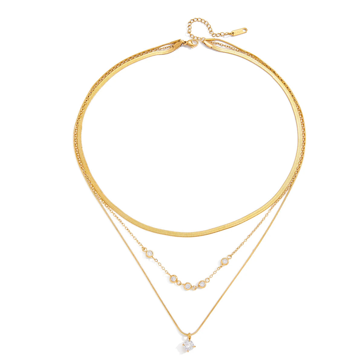 J&D Jewelry Waterproof Stainless Steel 18K PVD Gold Plating Three Layers Round Flat Snake Chain Necklace