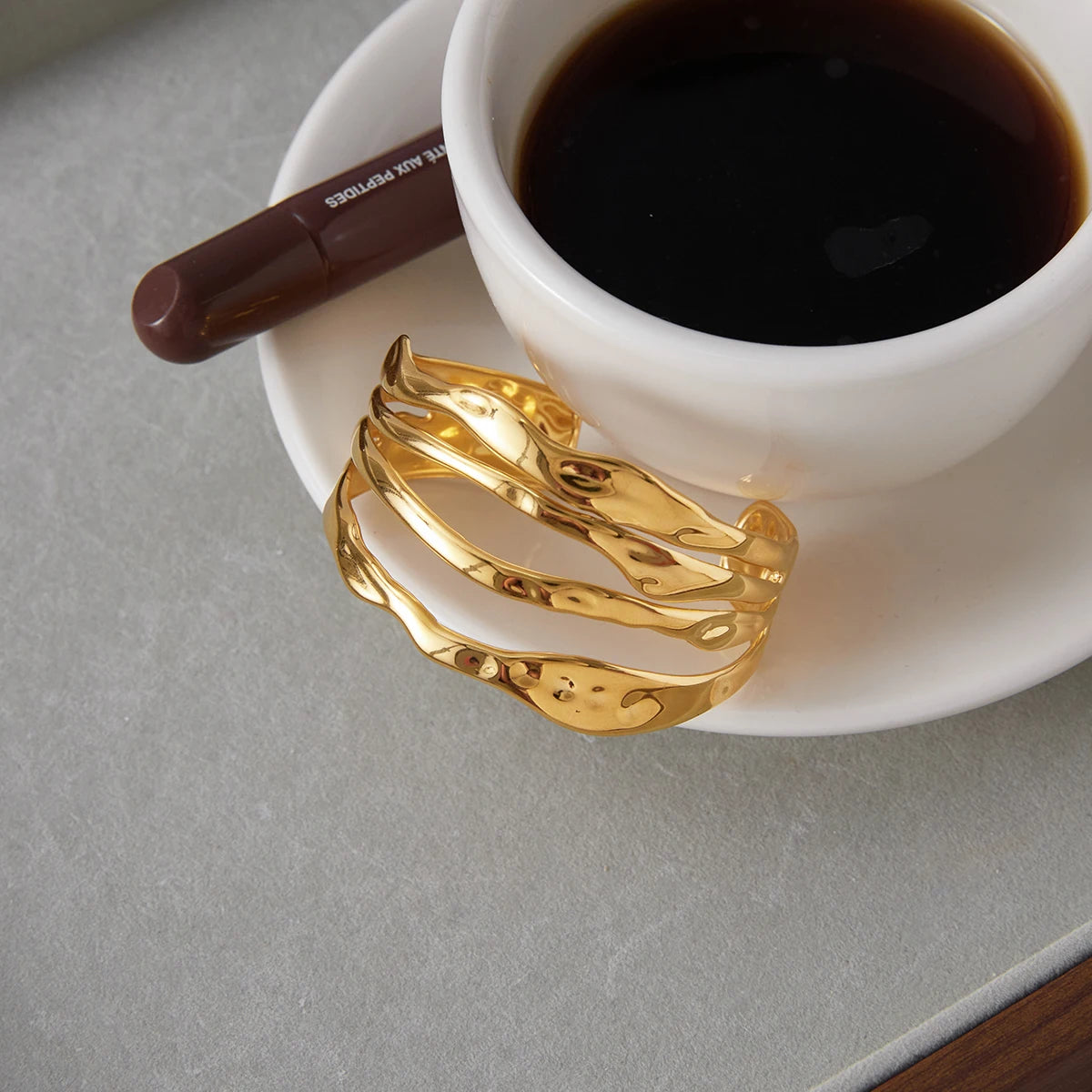 J&D Fashion 18K Gold Plated Stainless Steel Bangle Zircon Wave Twist Layer High Polished Bangles Stacking Rings