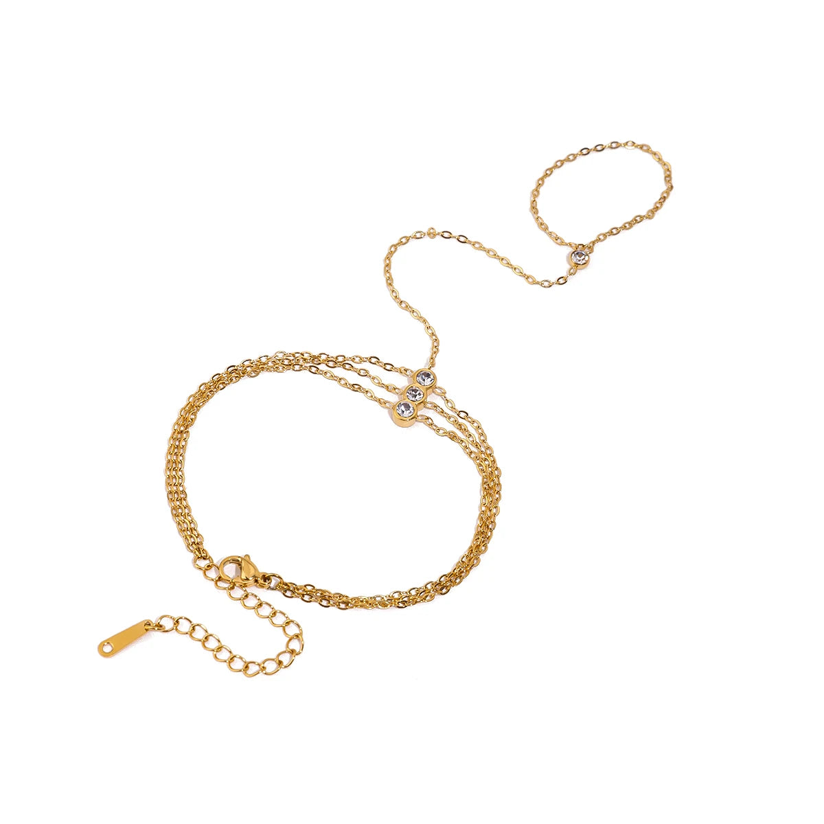 J&D 18K Gold Plated Stainless Steel Bracelets Holiday Fashion Jewelry Three-layer Zircon Hand Chain Finger Bracelet