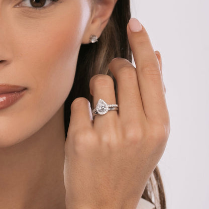 Sterling Silver Pear Halo Aurora Ring