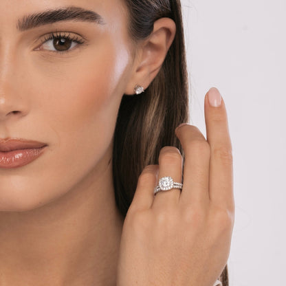Sterling Silver Luxe Halo Wedding Set