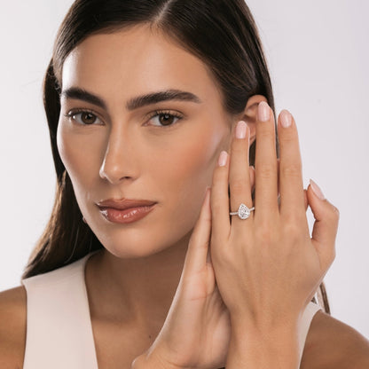 Sterling Silver Pear Halo Aurora Ring