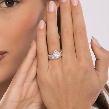 Sterling Silver Pear Halo Aurora Ring