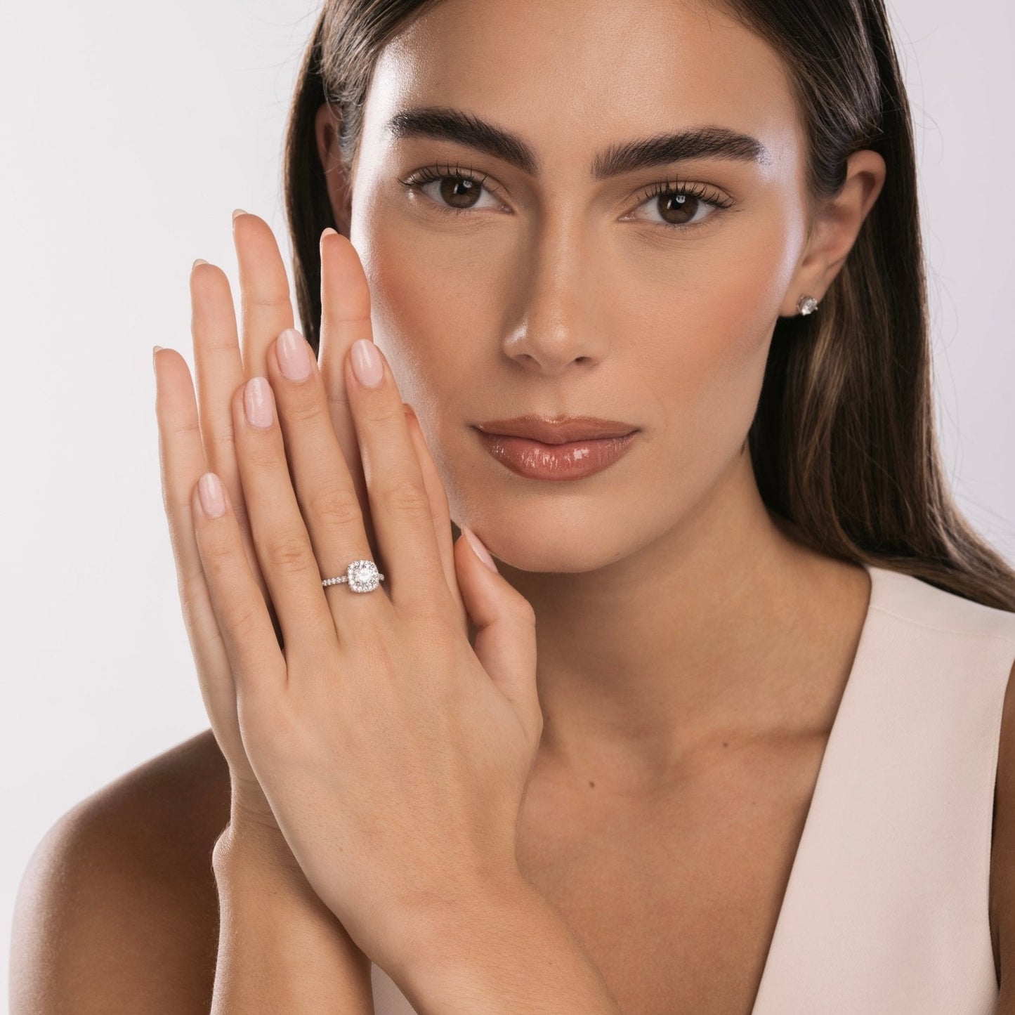 Sterling Silver Iced Square Halo Ring