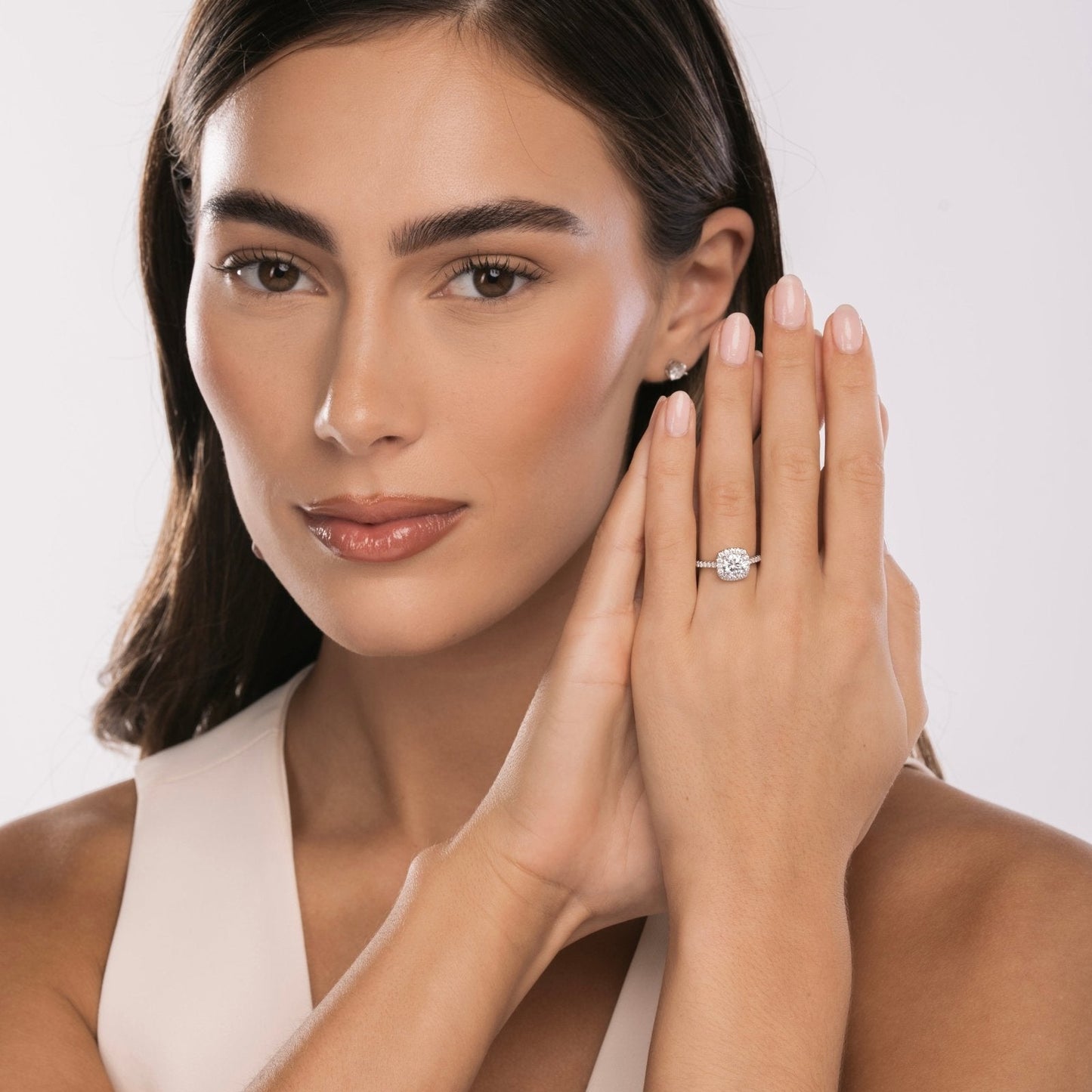 Sterling Silver Iced Square Halo Ring