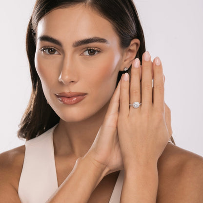 Sterling Silver Iced Square Halo Ring