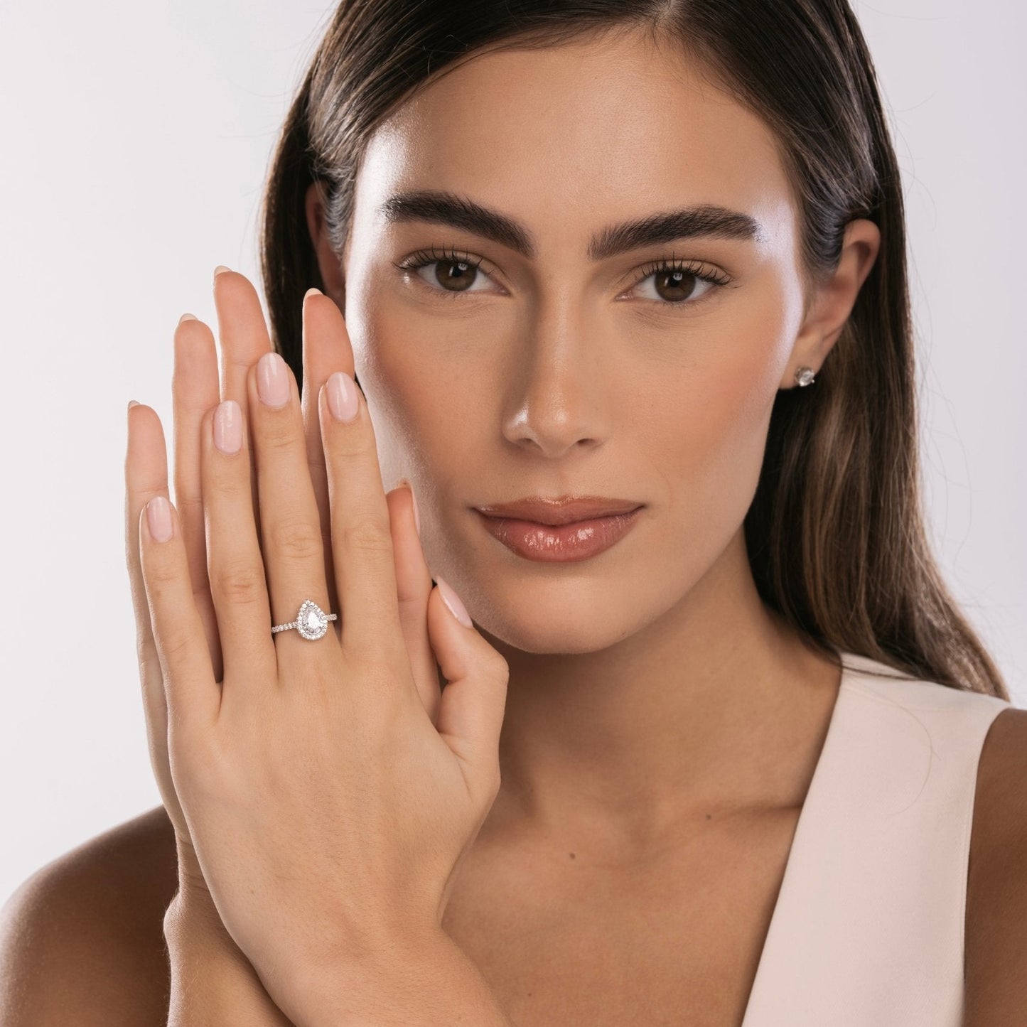 Sterling Silver Pear Halo Aurora Ring