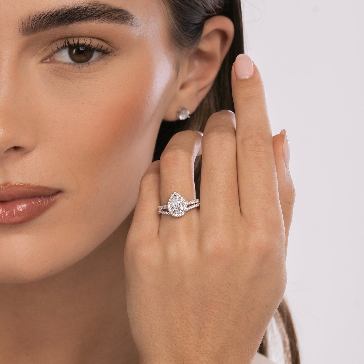 Sterling Silver Pear Halo Aurora Ring