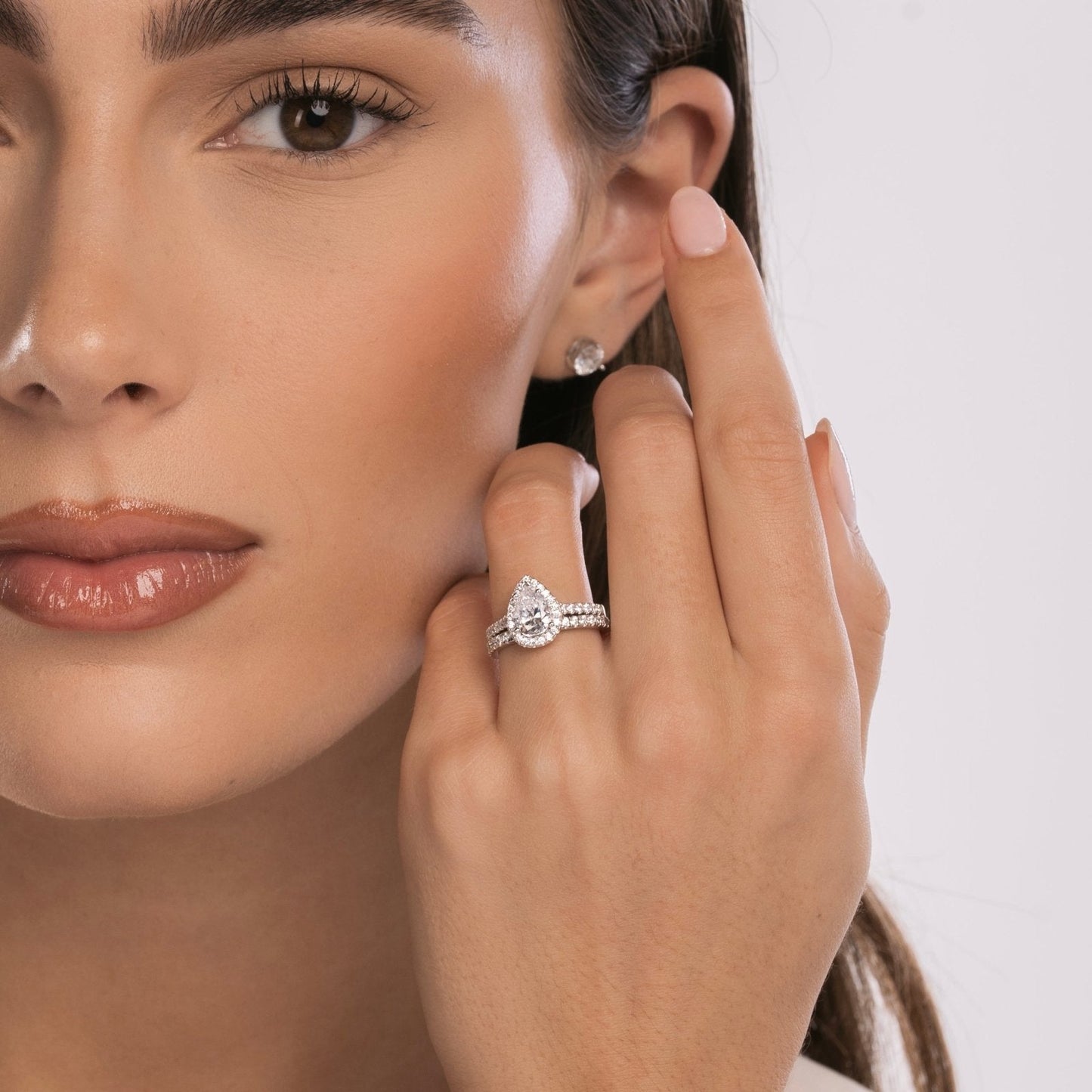 Sterling Silver Pear Halo Aurora Ring