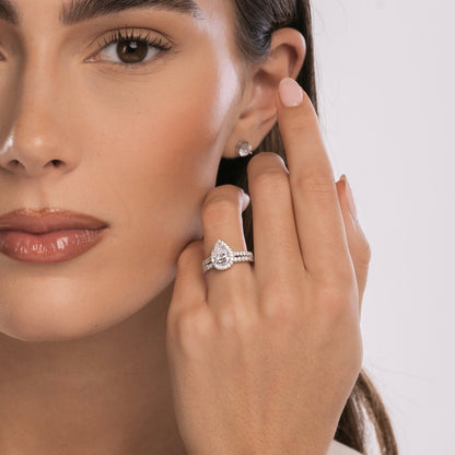 Sterling Silver Pear Halo Aurora Ring