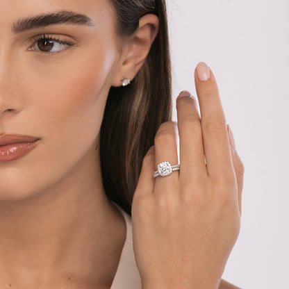 Sterling Silver Luxe Halo Wedding Set
