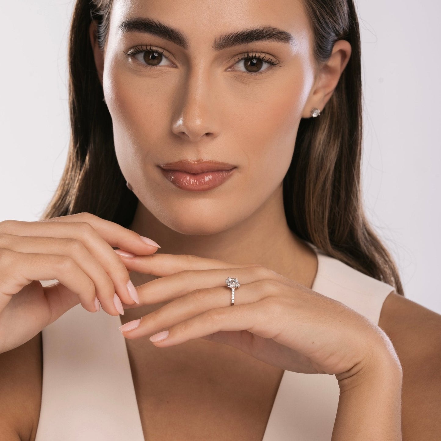 Sterling Silver Iced Square Halo Ring