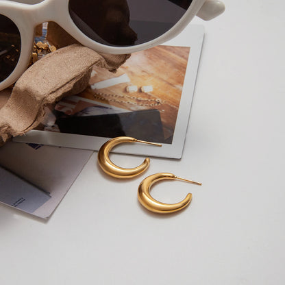 J&D New Fashion Original Design C-Ring Hollow  Earring Jewlery for Women 18k Gold Plated  Earring