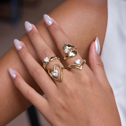 J&D Fashion Dainty Rings With Zircon Hollow Flower O-shaped Geometric Zircon Series Open Rings for Delicate Women