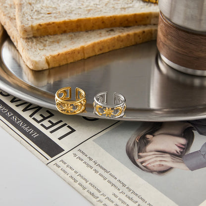 J&D Minimalist 18k Gold Fashion Ring Women Jewelry Starry Moon Hollow Double Layered Open  Ring