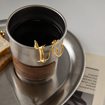 J&D Minimalist 18K Gold Stainless Steel Geometric Lines Lucky Cat Ring Dog Simple Adjustable Opening Rings