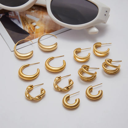 J&D New Fashion Original Design C-Ring Hollow  Earring Jewlery for Women 18k Gold Plated  Earring