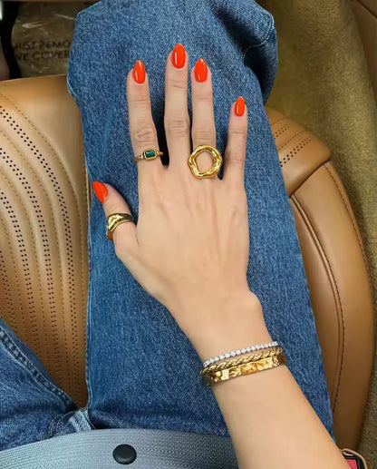 J&D Trendy Geometric Wide Stainless Steel Ring 18K Gold Color Ocean Shell Conch Waterproof Jewelry