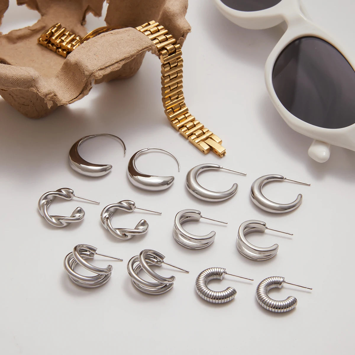 J&D New Fashion Original Design C-Ring Hollow  Earring Jewlery for Women 18k Gold Plated  Earring