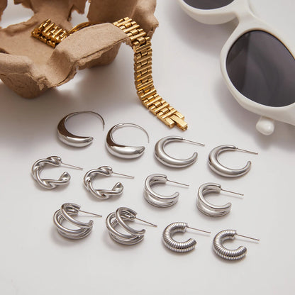 J&D New Fashion Original Design C-Ring Hollow  Earring Jewlery for Women 18k Gold Plated  Earring