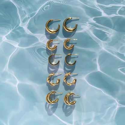J&D New Fashion Original Design C-Ring Hollow  Earring Jewlery for Women 18k Gold Plated  Earring