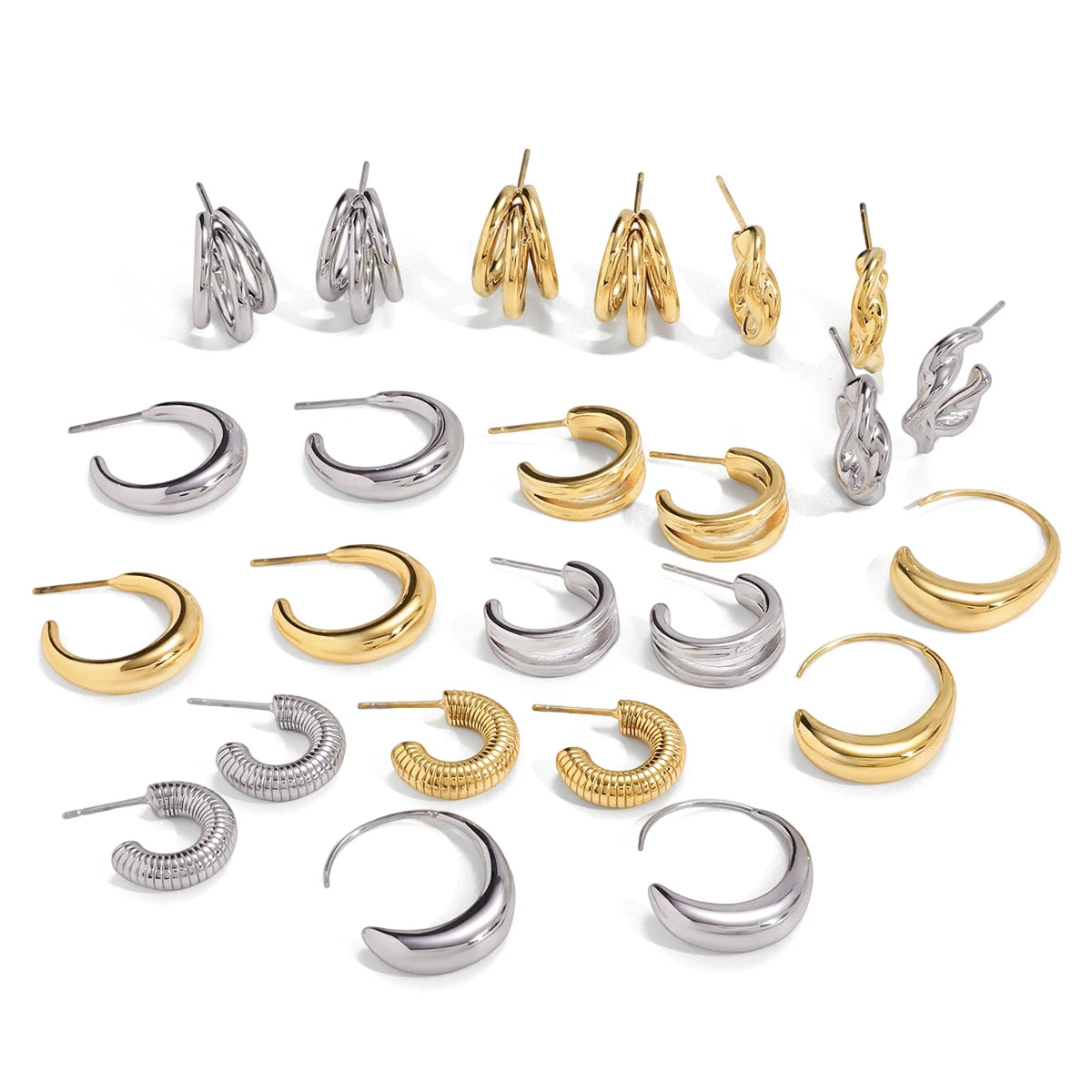 J&D New Fashion Original Design C-Ring Hollow  Earring Jewlery for Women 18k Gold Plated  Earring