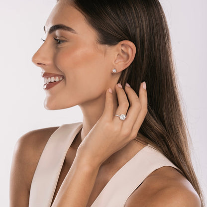 Sterling Silver Iced Square Halo Ring