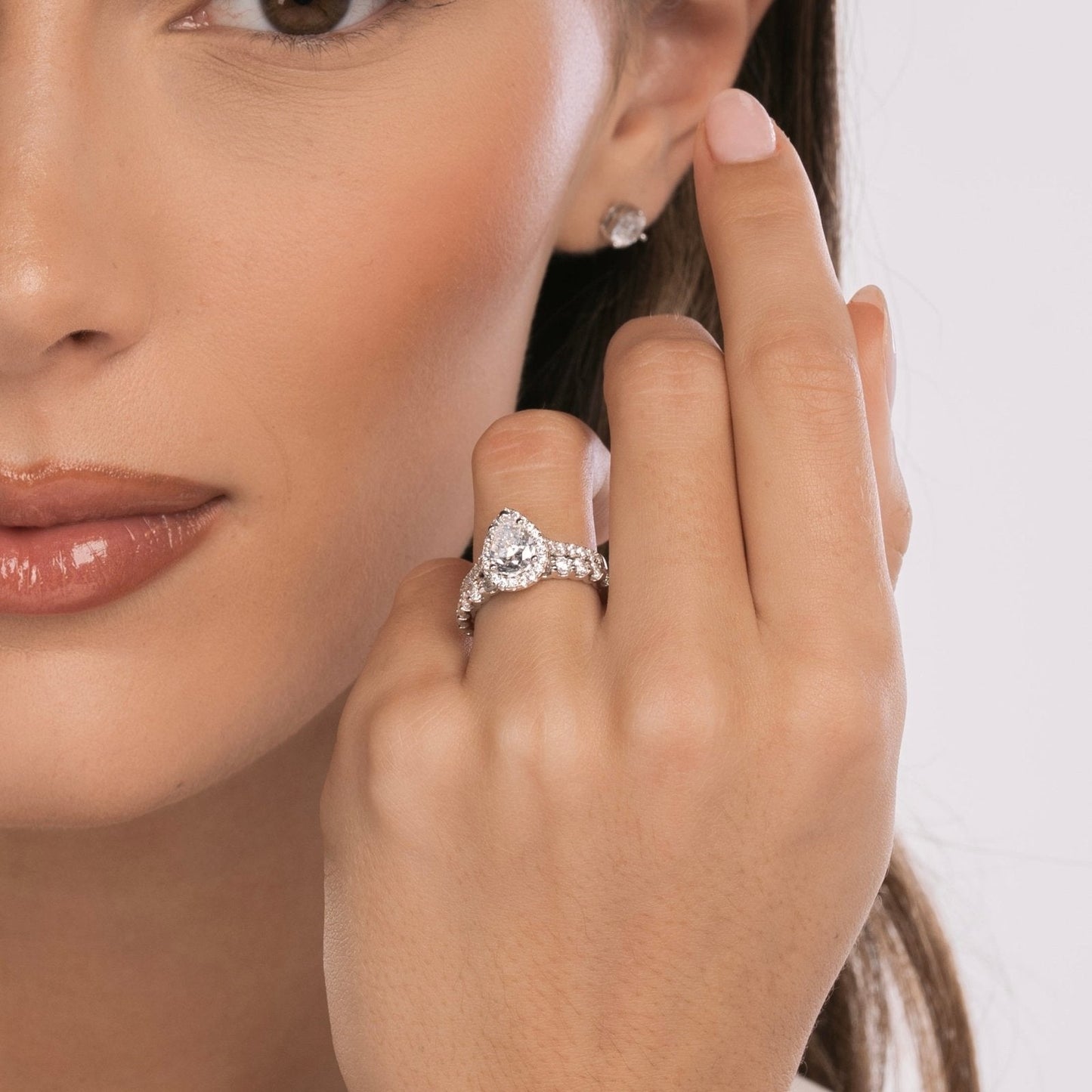 Sterling Silver Pear Halo Aurora Ring