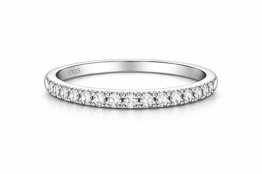 Sterling Silver Half Paved Selene Band Ring
