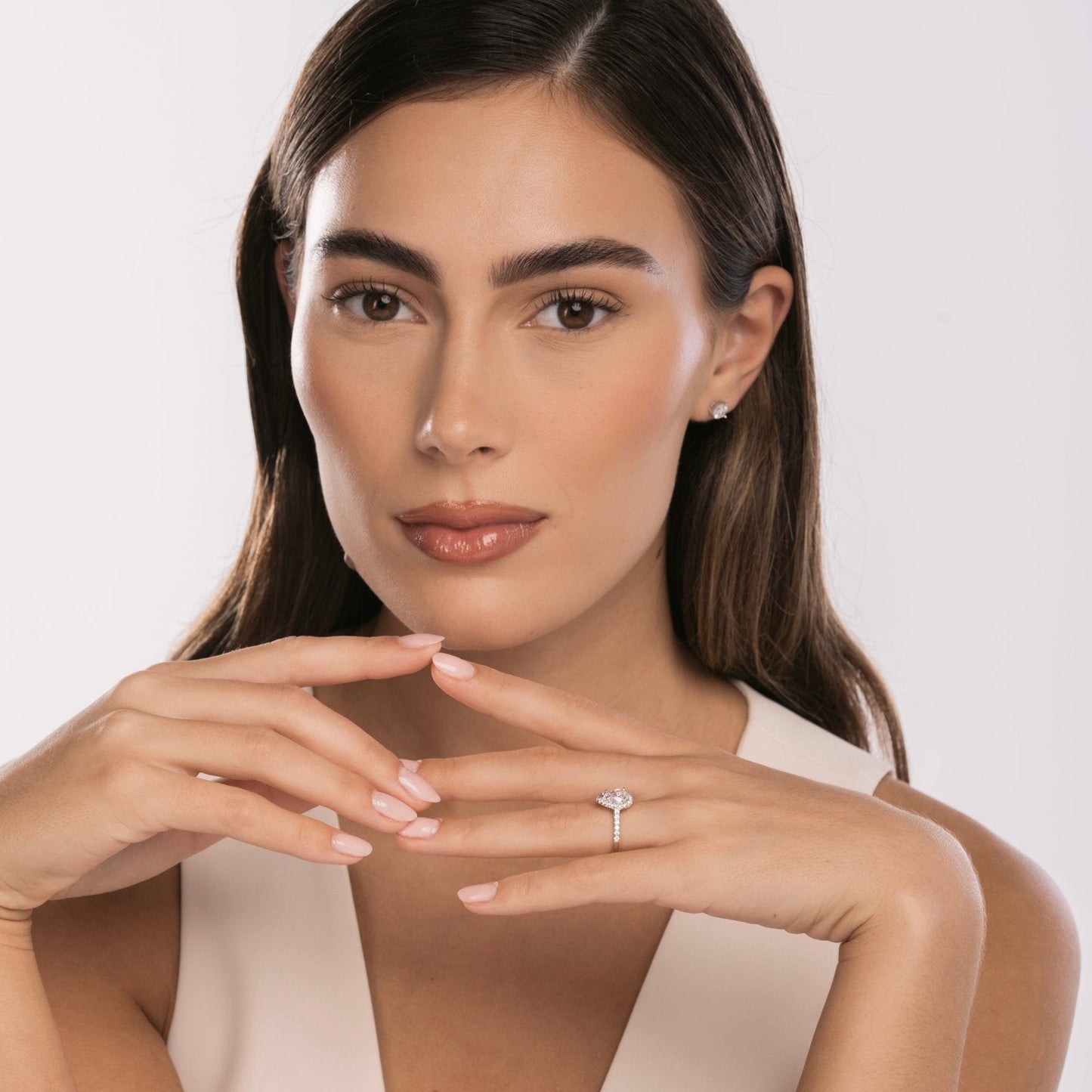 Sterling Silver Pear Halo Aurora Ring
