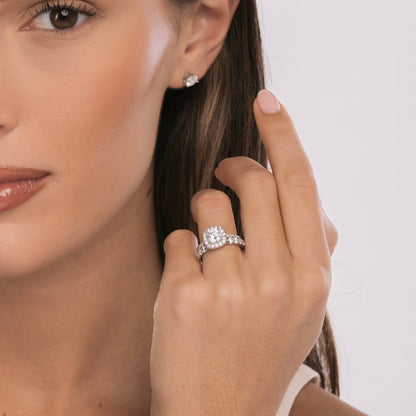 Sterling Silver Iced Square Halo Ring