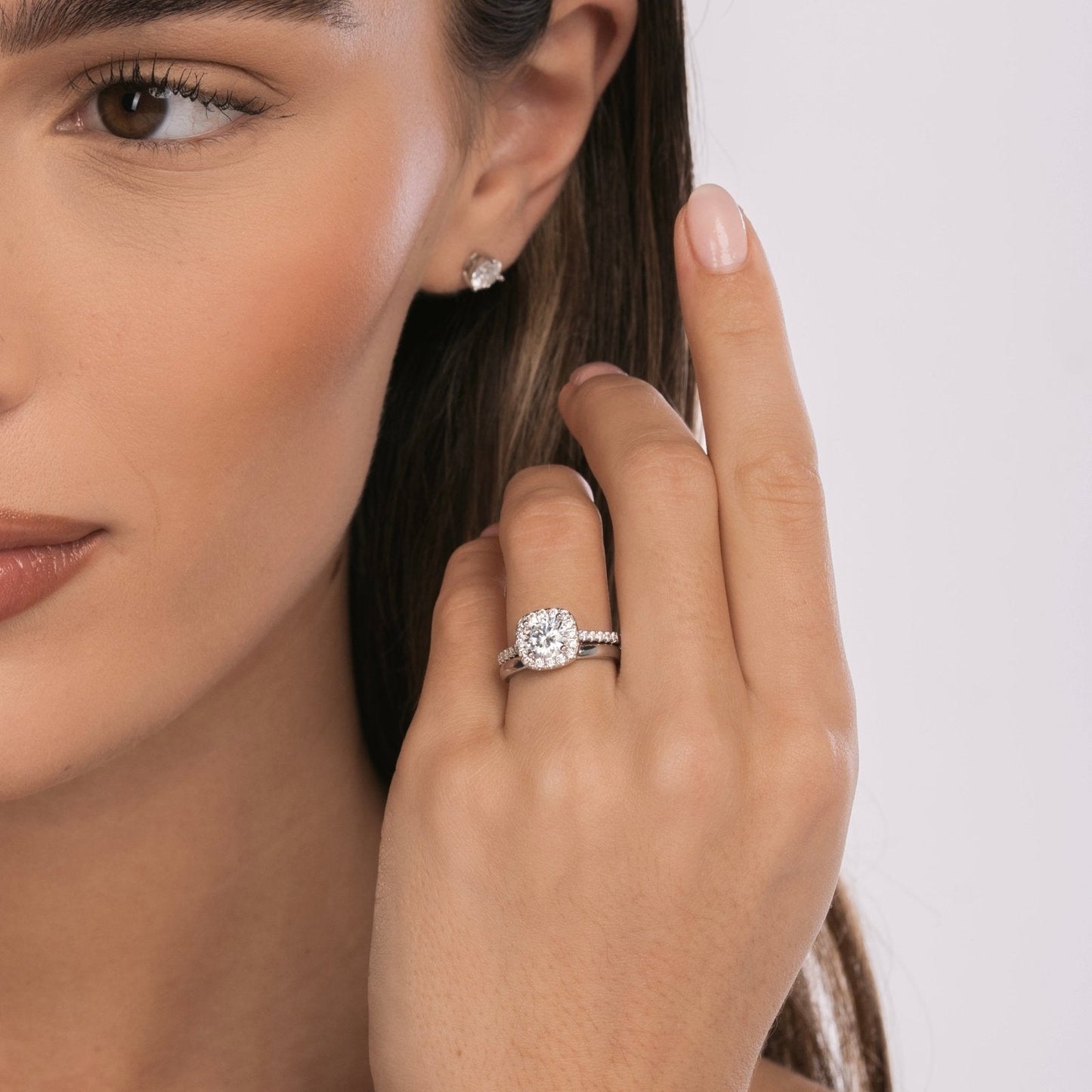 Sterling Silver Iced Square Halo Ring