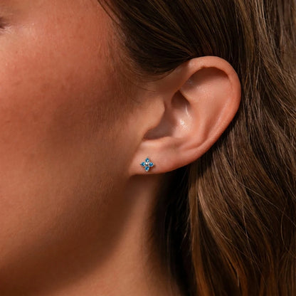 J&D Jewelry Lucky Blue Zirconia Clover Stud Earrings 18K Gold PVD Stainless Steel Waterproof Sweet Jewelry for Women