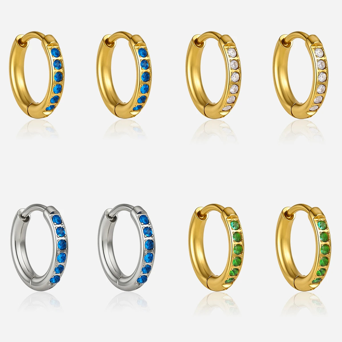 J&D Jewelry Sweet Blue Zirconia Hoop Earrings 18K Gold PVD Stainless Steel Waterproof Small Huggie Earrings for Women