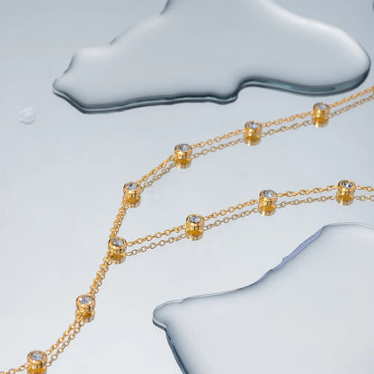 J&D Jewelry Dainty 18K PVD Gold Plated Stainless Steel Cubic Zirconia Long Y Shape Chain Necklace