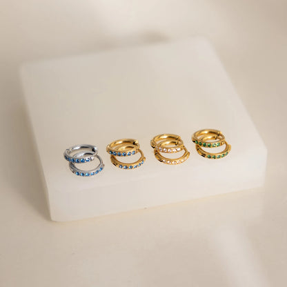J&D Jewelry Sweet Blue Zirconia Hoop Earrings 18K Gold PVD Stainless Steel Waterproof Small Huggie Earrings for Women