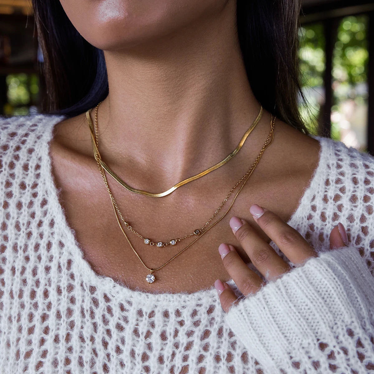 J&D Jewelry Waterproof Stainless Steel 18K PVD Gold Plating Three Layers Round Flat Snake Chain Necklace