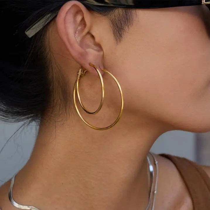 J&D Classic Minimalist 18K Gold Stainless Steel 20mm 40mm 60mm Large C Hoop Earrings