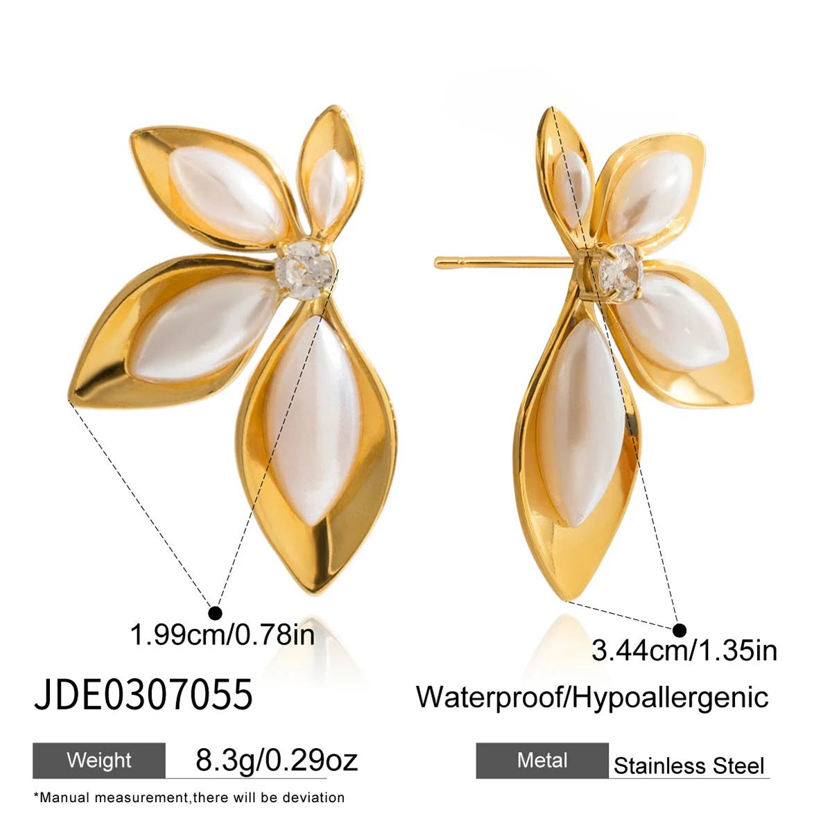J&D Fashion Jewelry 18K Gold Plated Stainless Steel Square Oval Navette Pearl  Plexi Flower Stud Earrings