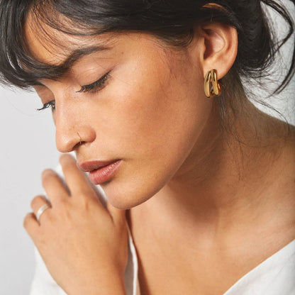 Charm Stainless Steel 18K Gold Plated Jewelry CC Shaped Double Layer Hollow Earrings for Women