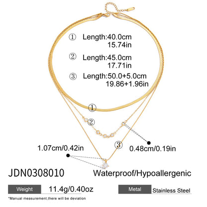 J&D Jewelry Waterproof Stainless Steel 18K PVD Gold Plating Three Layers Round Flat Snake Chain Necklace
