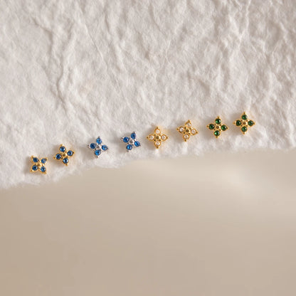 J&D Jewelry Lucky Blue Zirconia Clover Stud Earrings 18K Gold PVD Stainless Steel Waterproof Sweet Jewelry for Women