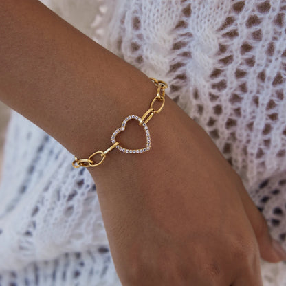 J&D Classic CZ Bracelet 18k Gold Plated Stainless Steel Fashion Wave Zirconia Bracelet Rhinestone OT Buckle Toggle Bracelet