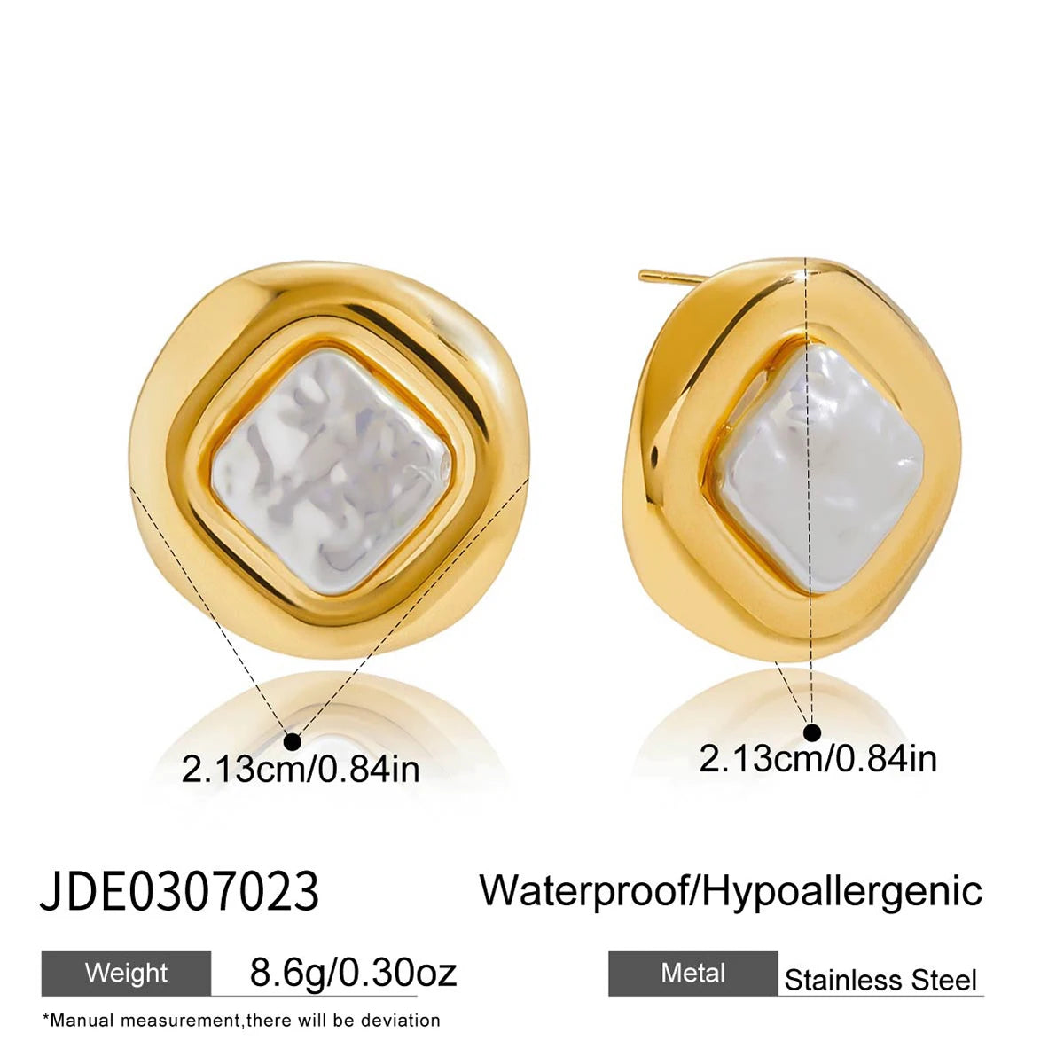 J&D Fashion Jewelry 18K Gold Plated Stainless Steel Square Oval Navette Pearl  Plexi Flower Stud Earrings